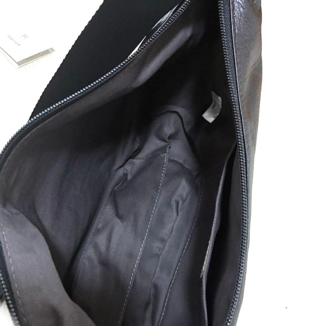 新品 ラシット ソフトレザー ラウンド ショルダーバッグ 黒 ハーフムーン