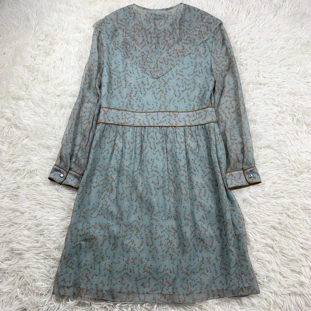 新品 COACH コーチ シルク100% シフォンワンピース 総柄 グリーン系