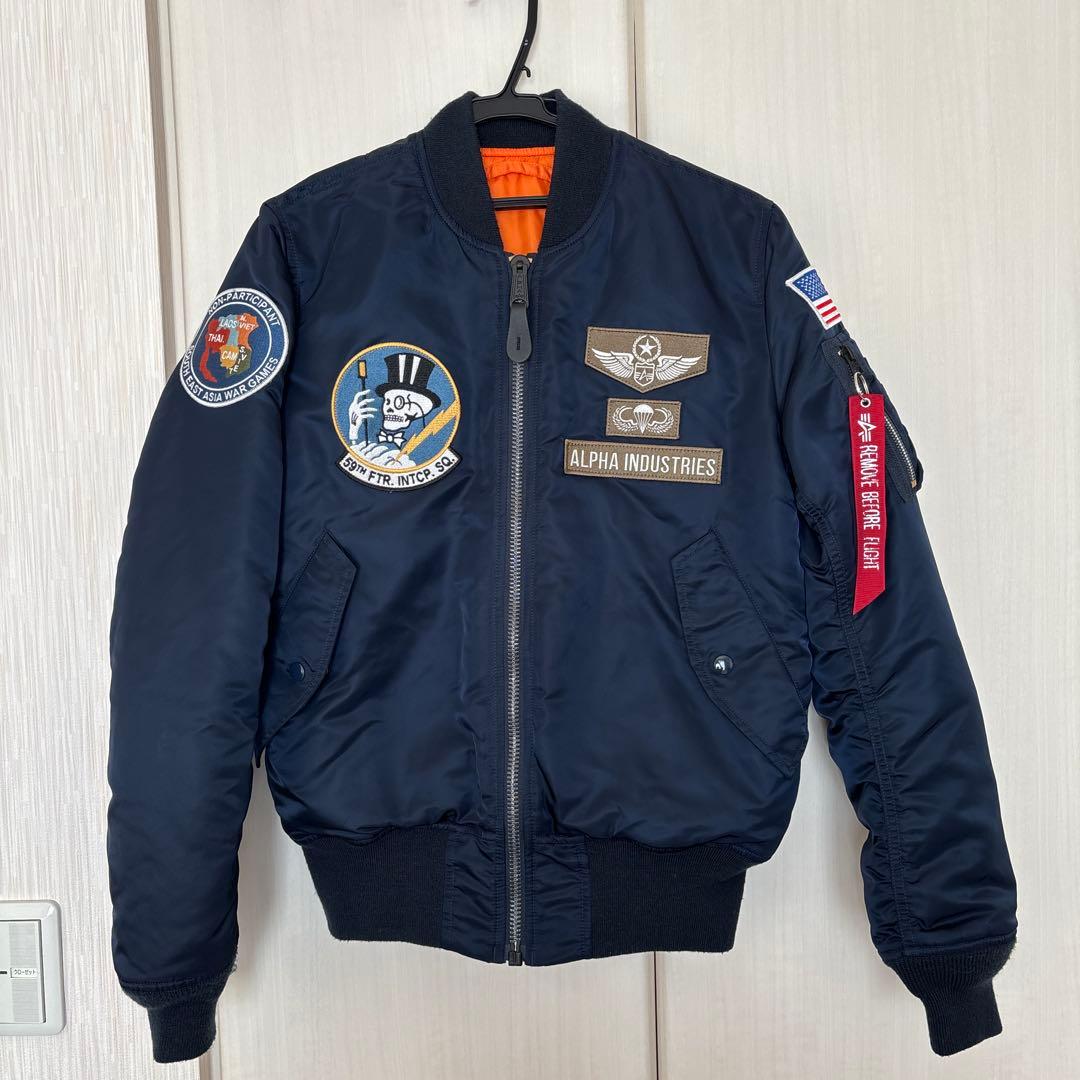 ALPHA MA-1 フライトジャケット 刺繍 ネイビー 短丈59th FTR - メルカリ