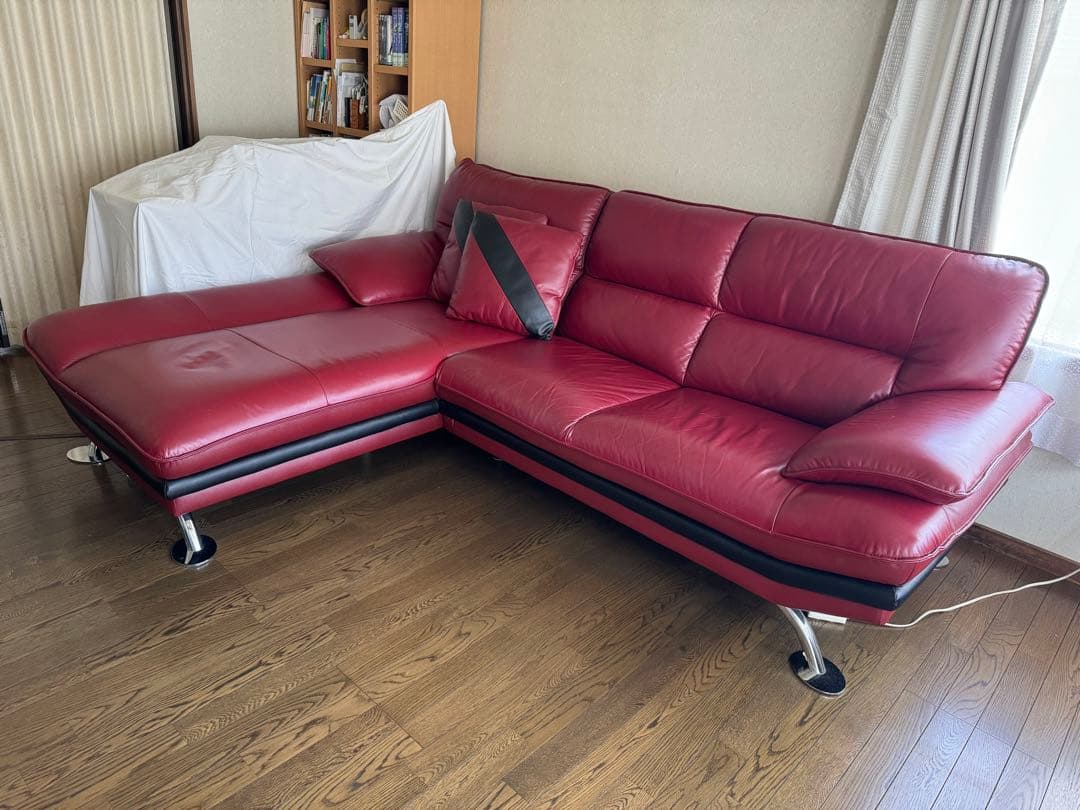 NITORI ニトリ ロゾ4 本革 カウチソファ カウチ レッド ソファー
