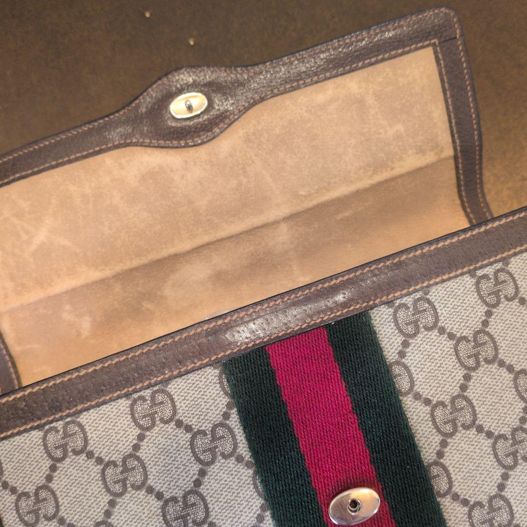GUCCI シェリーライン GG クラッチバッグ ブラウン レザー ロゴ