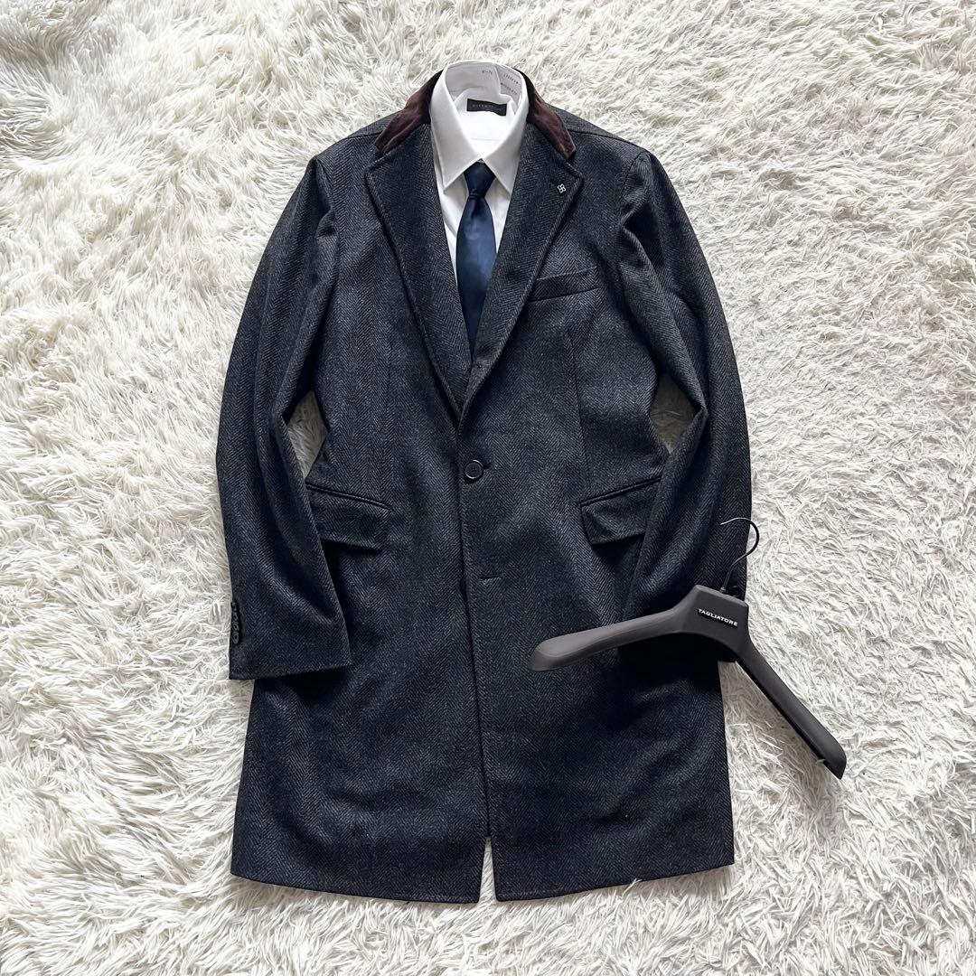 <美品>TAGLIATORE ダークグレー ウール チェスターコート サイズ52 TAGLIATORE（タリアトーレ） チェスターコート メルトン カシミヤ100