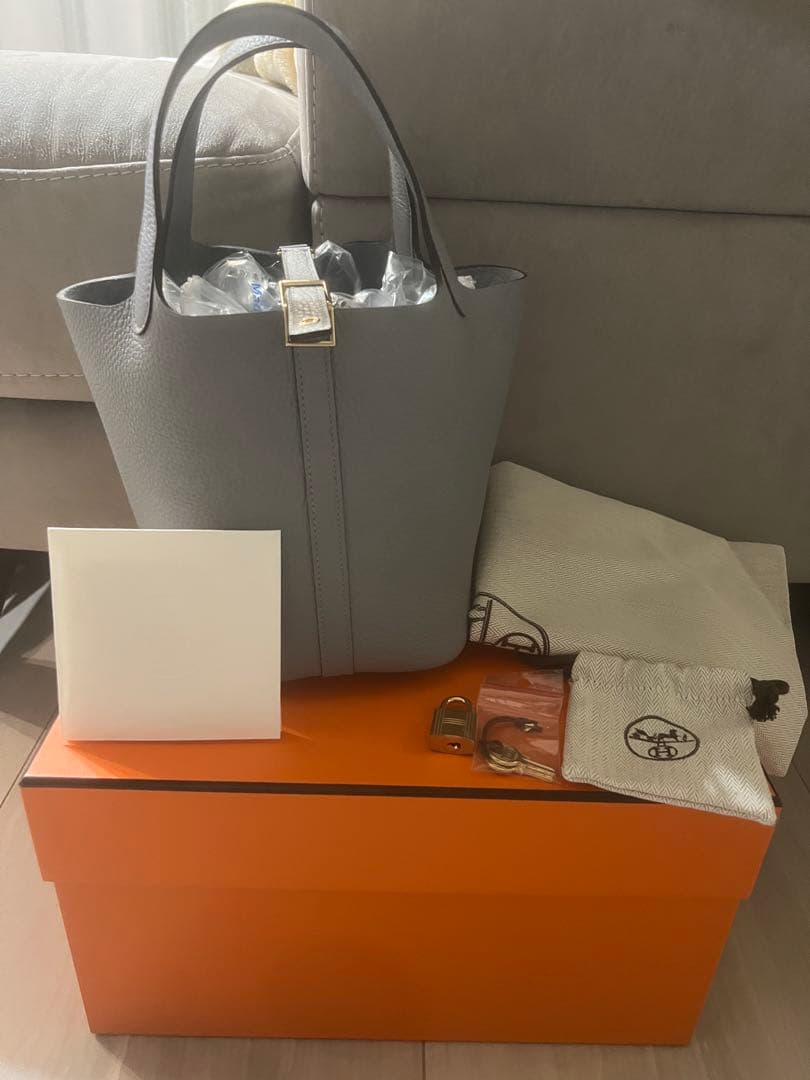 新品ピコタンロック PM グリパンタン ゴールド金具 エルメス グレー