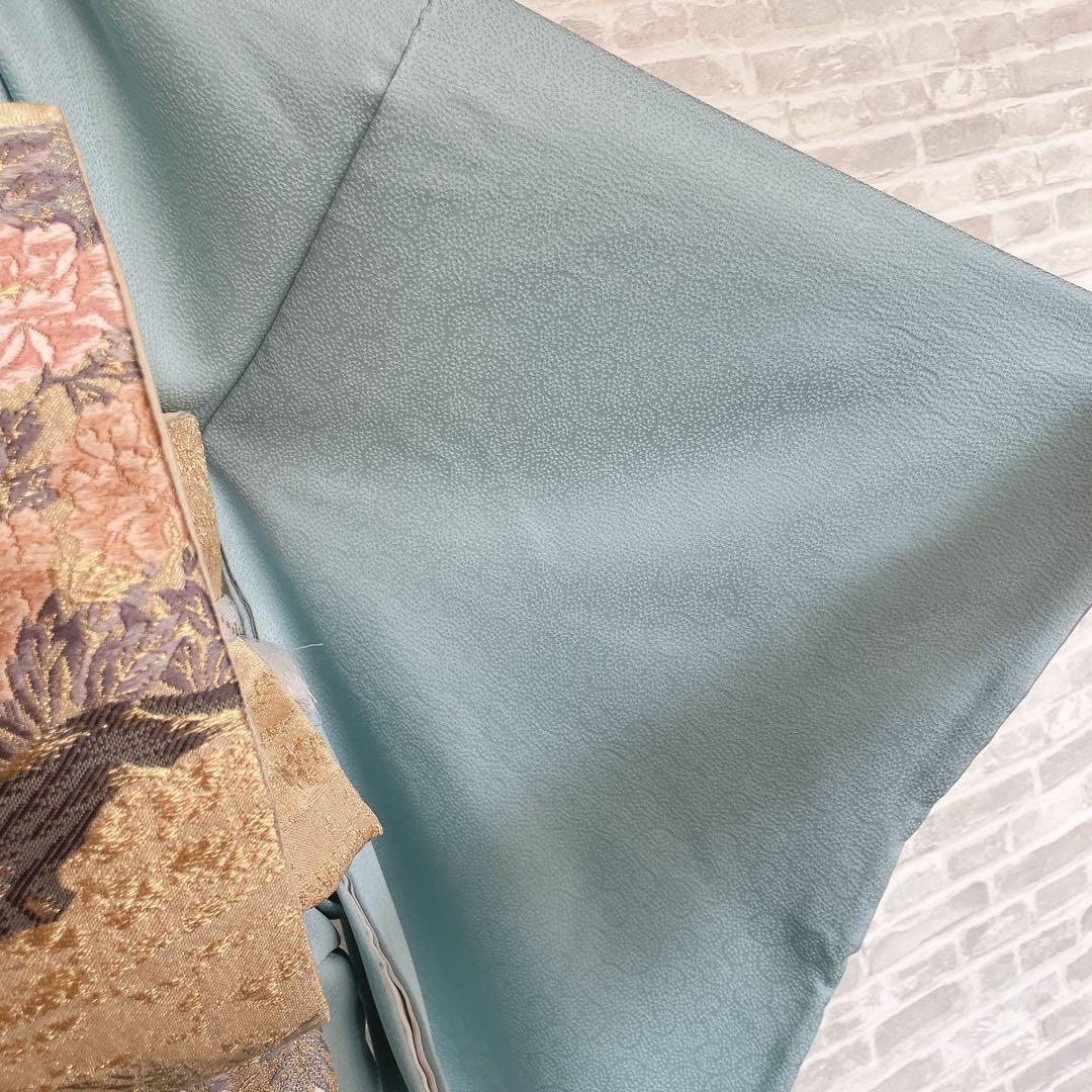 色無地 フルセット 唐草地紋 水色 シンプル 礼装 カジュアル 着物 I9