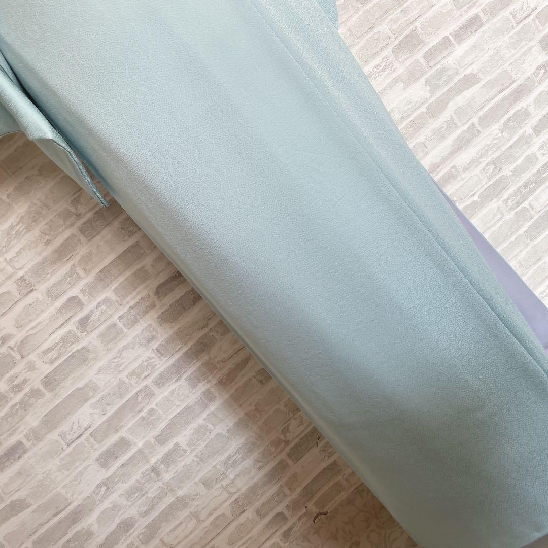 色無地 フルセット 唐草地紋 水色 シンプル 礼装 カジュアル 着物 I9