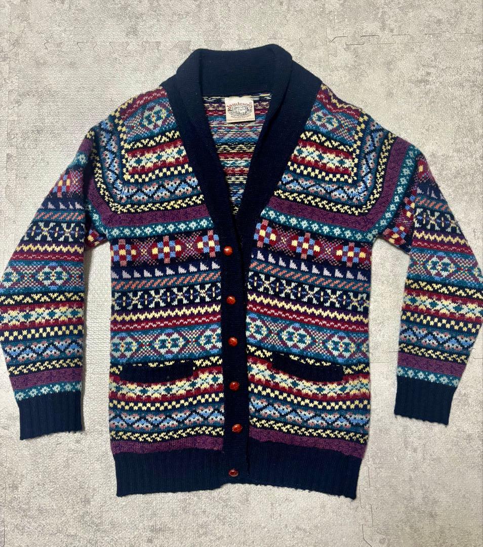 ジャミーソンズ カーディガン メンズ SIZE M 【jamieson's】 ジャミーソンズカーディガン フェアアイル柄 ウール メンズ SIZE M