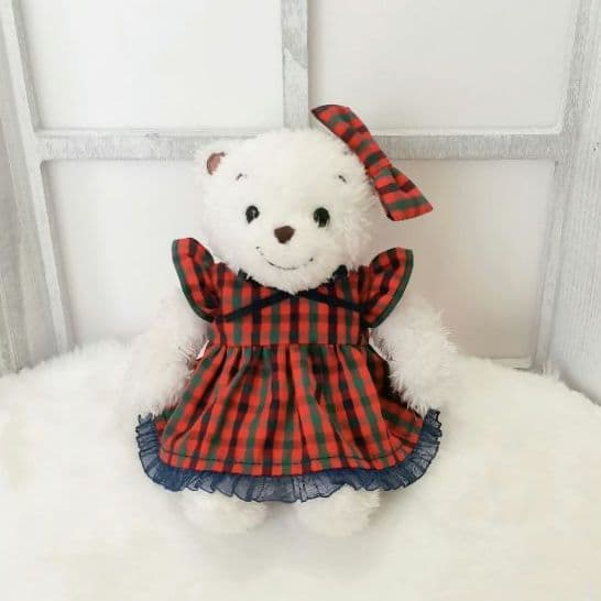 ハンドメイド ファミリア マスコットベア ワンピース 赤チェック