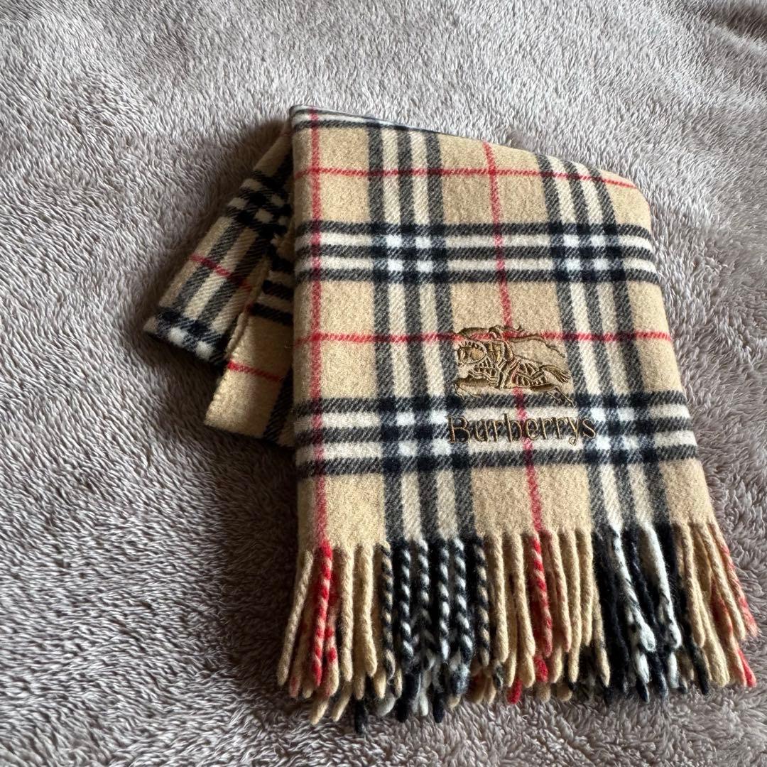 バーバリー ノバチェック チェック柄ストール ひざ掛け フリンジ付