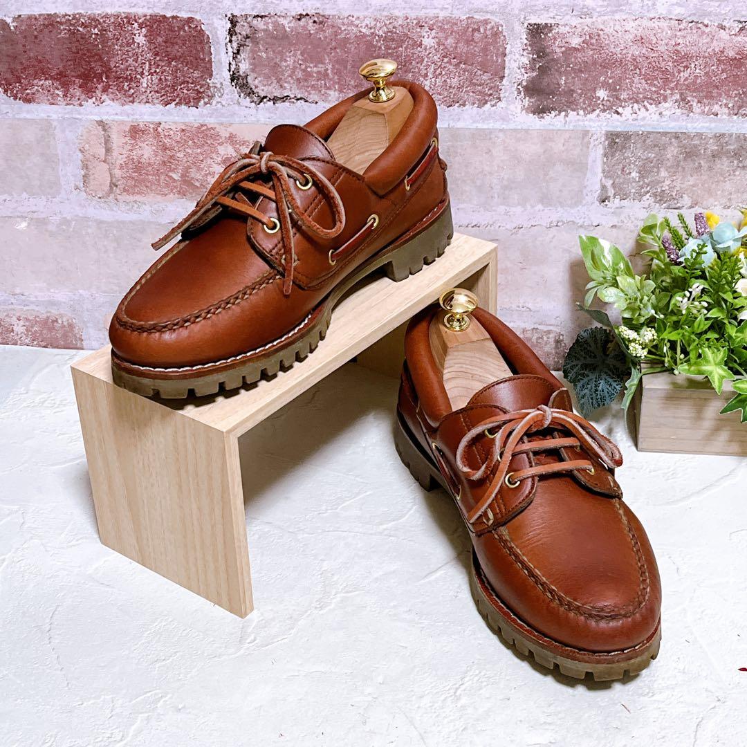 ジーエイチバス】デッキシューズ 3アイレット 本革 7.5 茶 美品 TAN