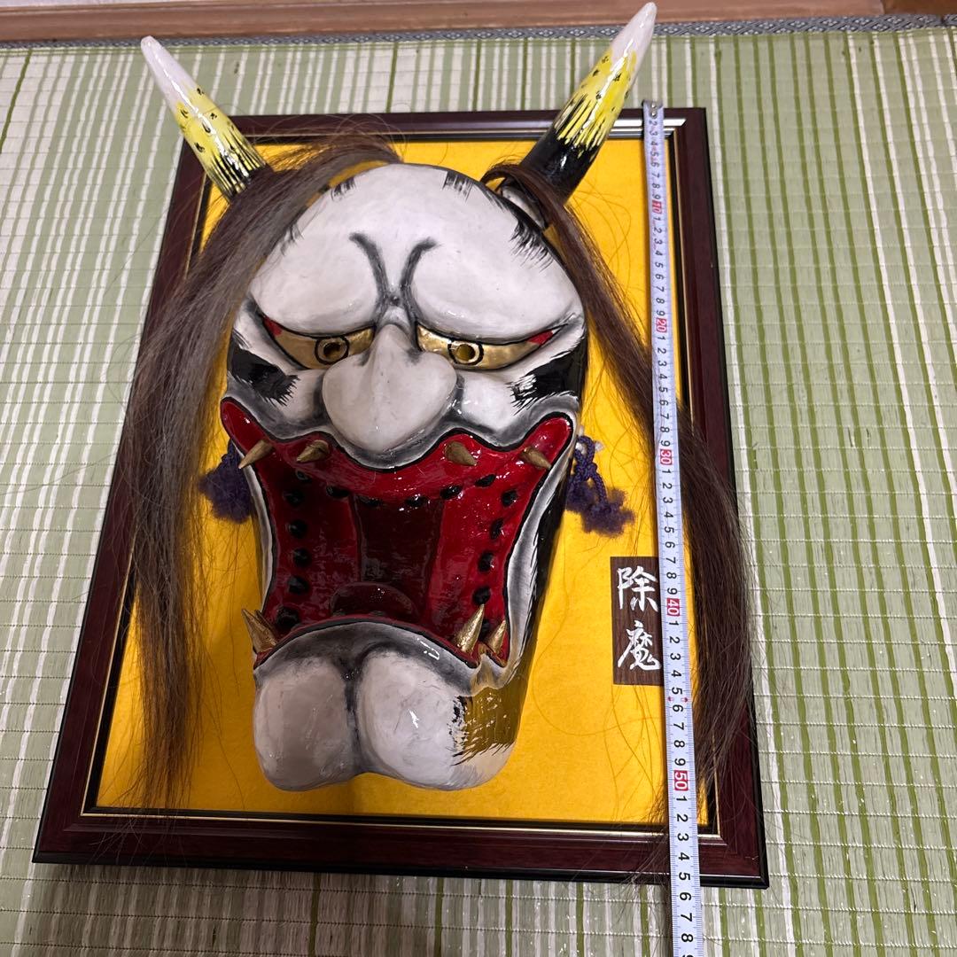 石見神楽面 般若 大 鬼 男 お面 能面 壁掛け 般若 角 置物 レトロ 工芸