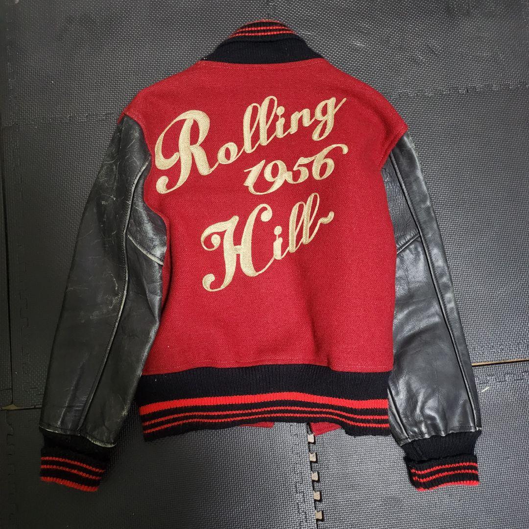 USA製 ヴィンテージ スタジャン レザー切替 チェーンステッチ 赤×黒 M