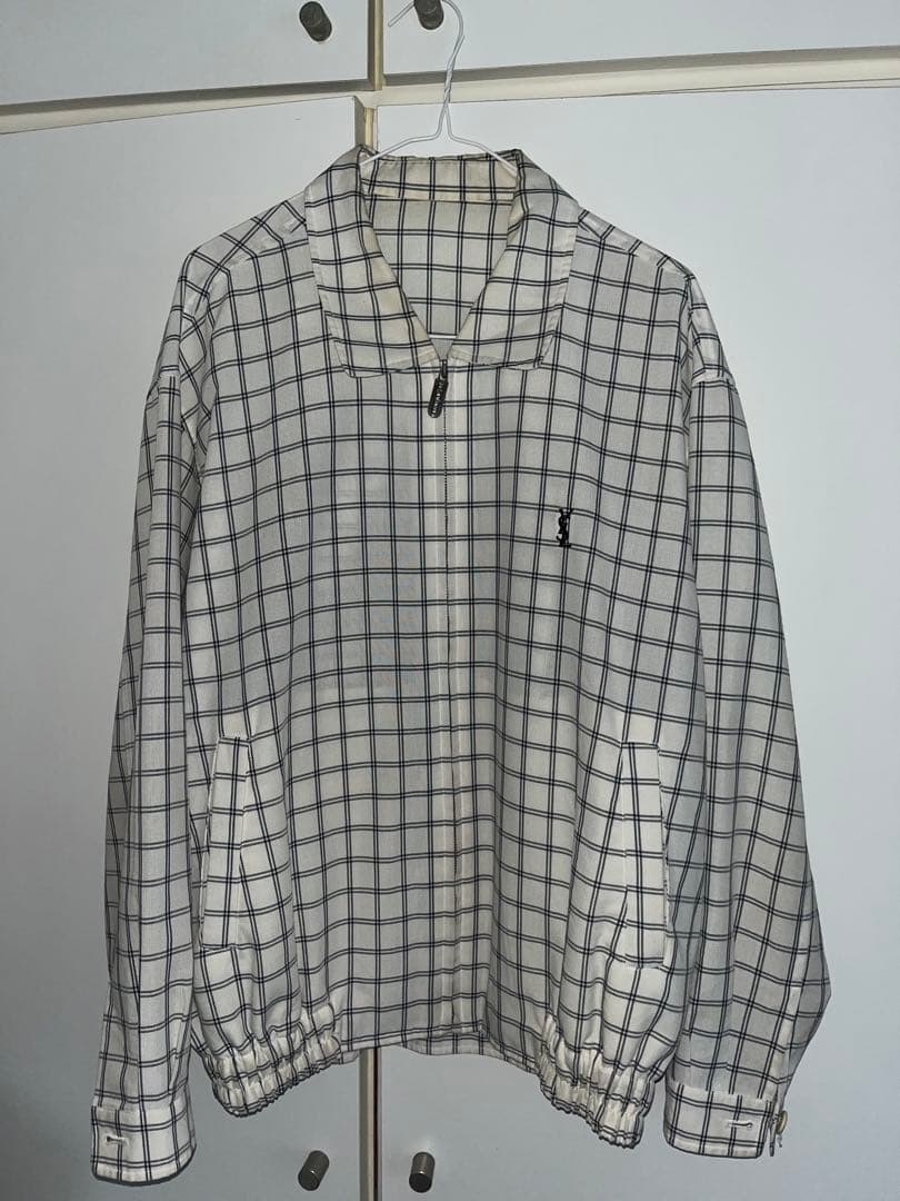 YSL チェック柄 ジップアップ ブルゾン イブ サンローラン ヴィンテージ YSLロゴ ブルゾン チェック柄 薄手