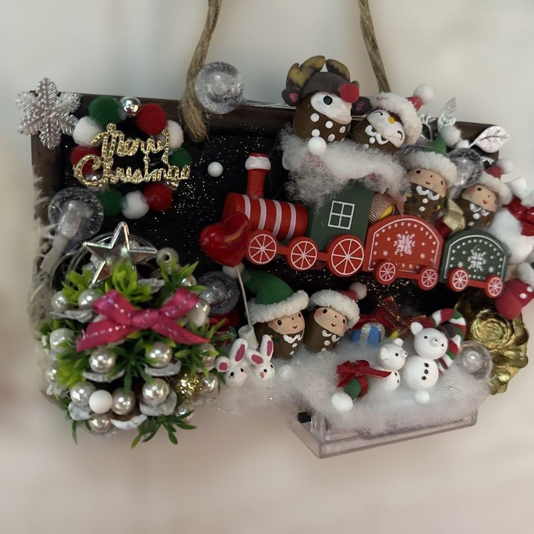 どんぐりアート♡ Xmasタペストリー＆White train ピンキーオブジェ