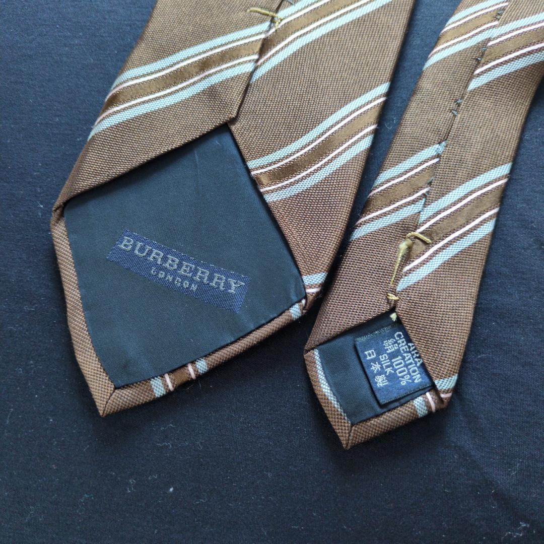 訳あり バーバリー BURBERRY ブラウン ストライプ ネクタイ - メルカリ