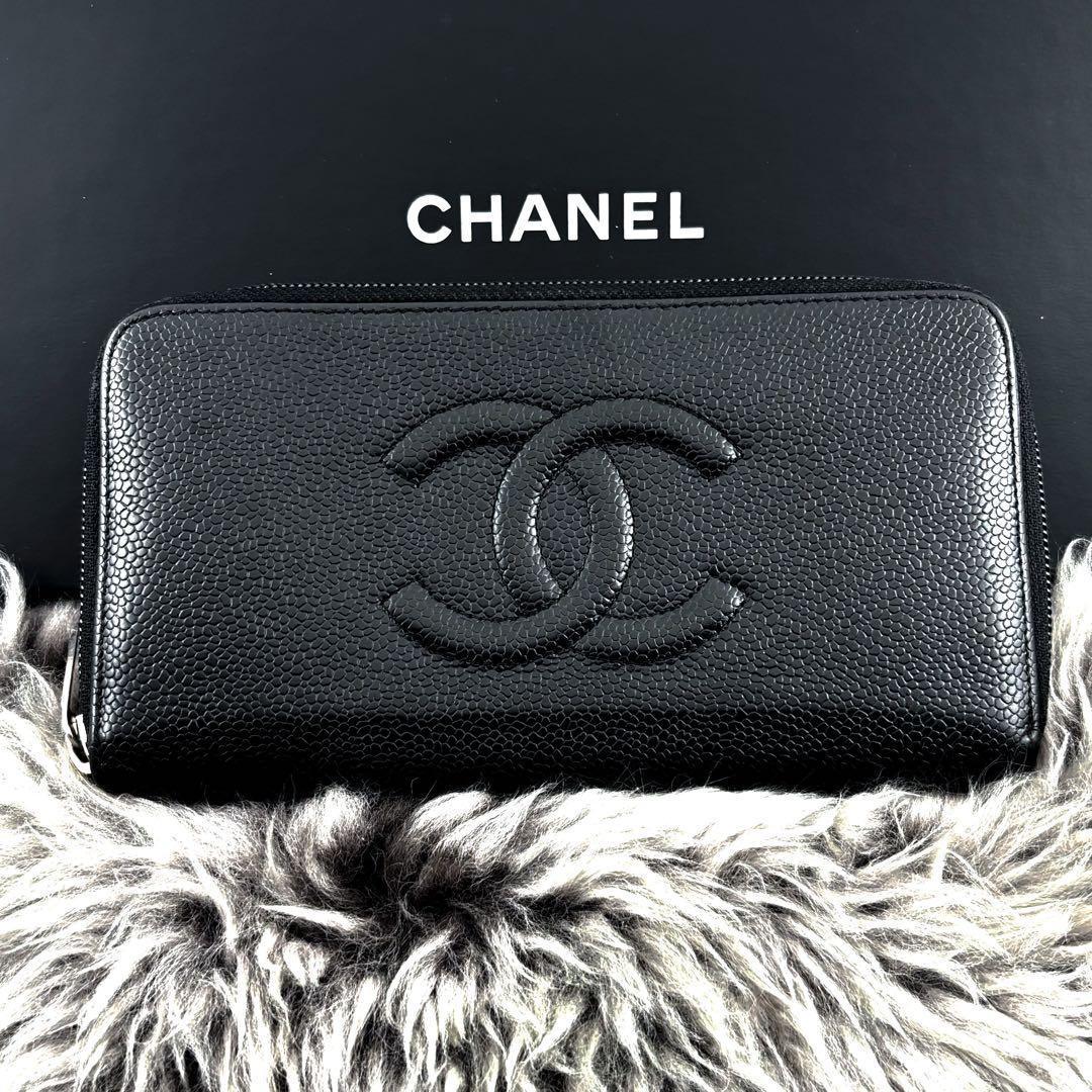 極美品✨新型】シャネル 長財布 ココステッチ キャビア ラウンド