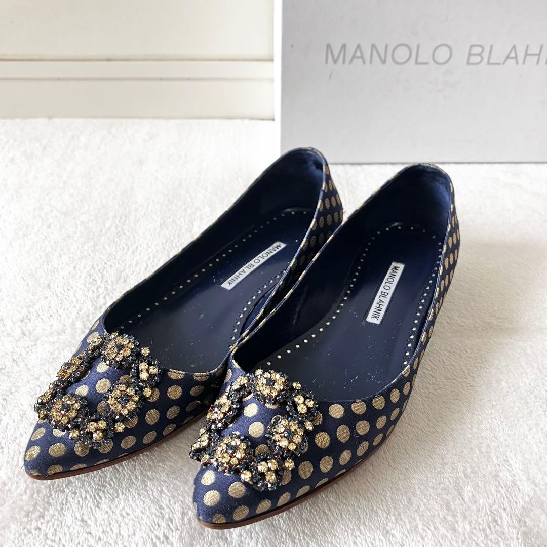 ☆美品☆マノロブラニク パンプス バレエフラット ハンギシ ドット