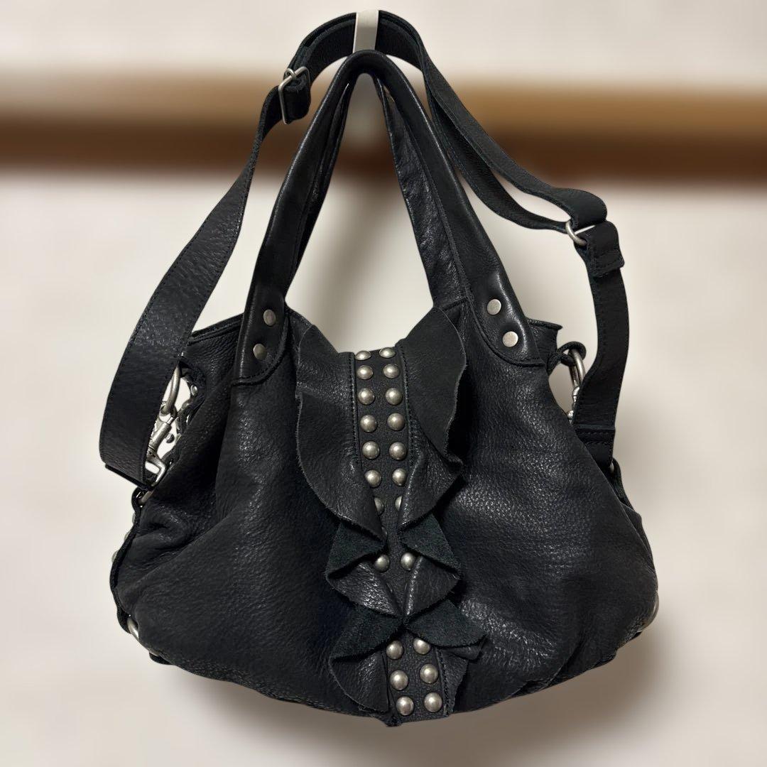 TRES シボ革 2way ショルダーバッグ スタッズ ブラック 黒 y2k - メルカリ