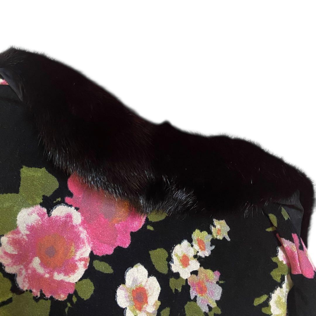 未使用品 Blumarine ブルマリン フラワープリント シルク ミンクファー