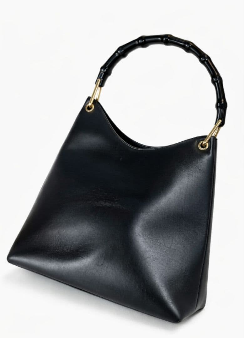 GUCCI オールドグッチ バンブー ショルダーバッグ レザー ブラック 美