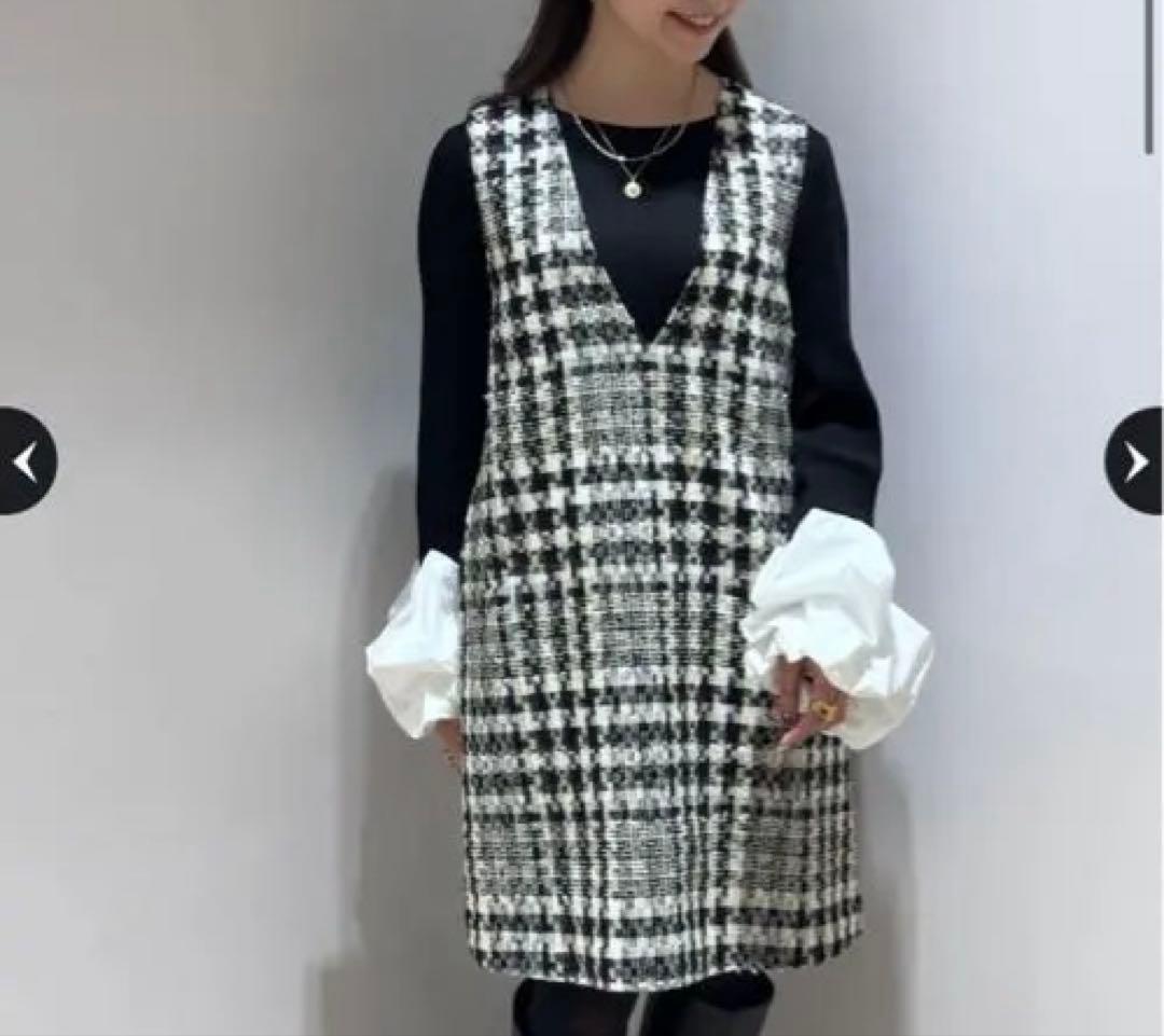 ★週末限定SALE★cadune ジャンスカ マシェリコラボ】Vネックツイードジャンスカ