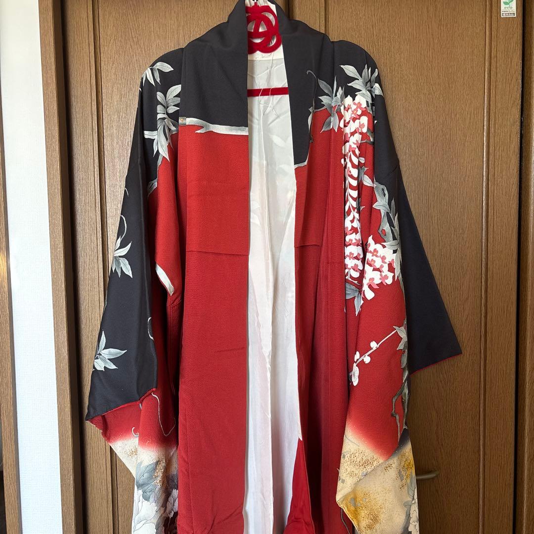 現在最安値　振袖 赤黒金牡丹【Lサイズ相当】古典