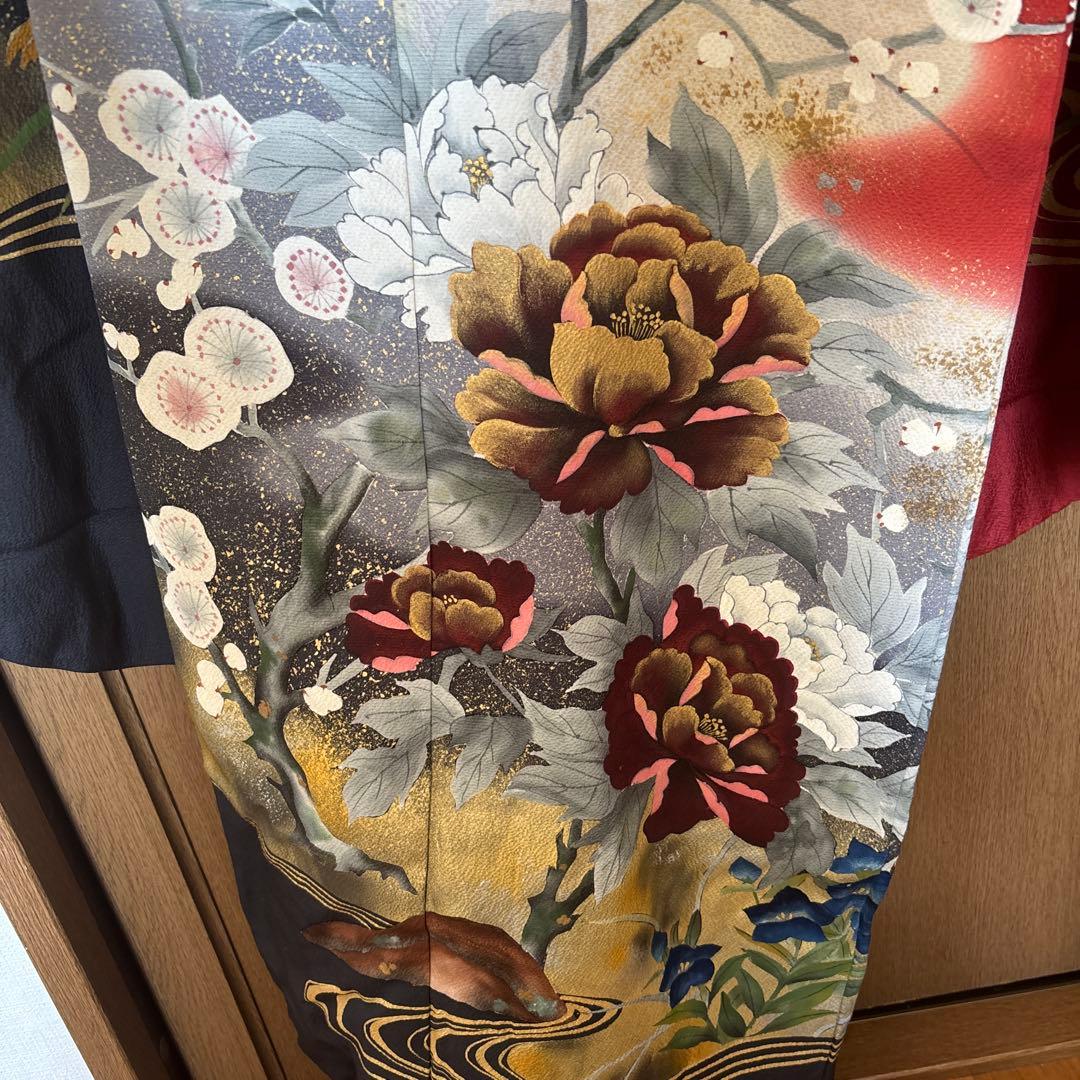現在最安値　振袖 赤黒金牡丹【Lサイズ相当】古典