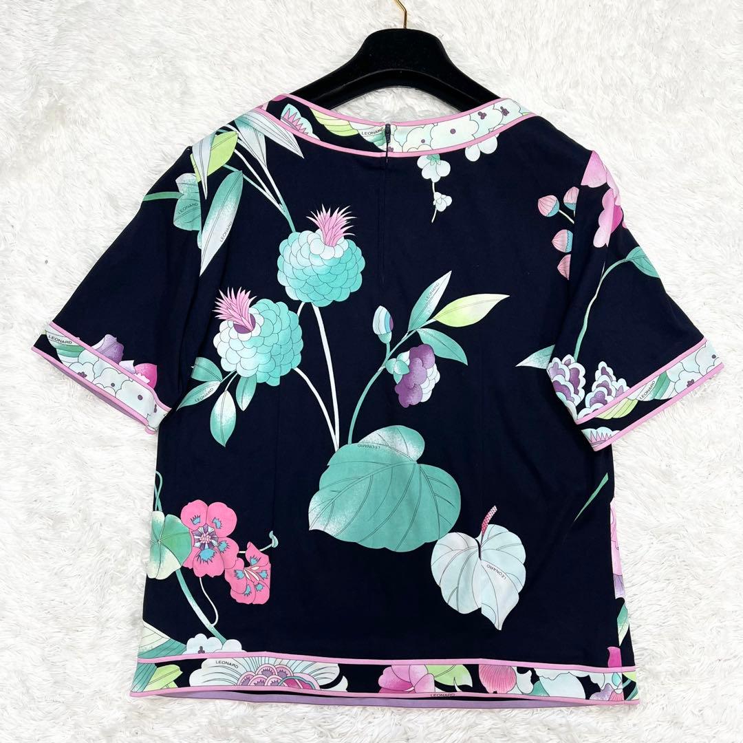 美品✨】レオナール トップス 半袖 花柄 ボタニカル カンカン トリム M