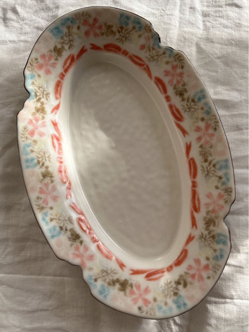 新品未使用❀ 中川洋子 オーバルプレート 絵付け皿 陶芸作家 益子焼 花