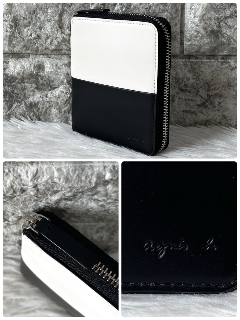 【新品未使用】アニエスベー　バイカラー　レザー　二つ折り財布