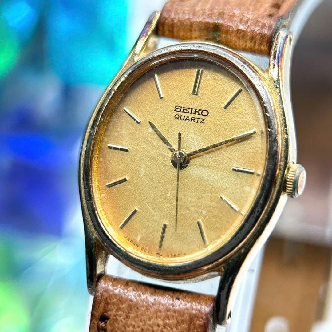 稼働品 SEIKO セイコー レディース 腕時計 クォーツ ゴールド文字盤