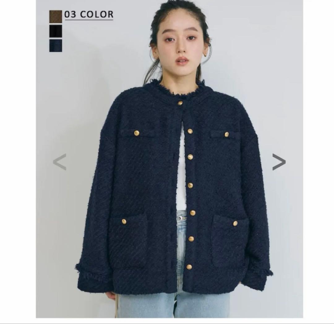 basementonline ゴールドボタンツイードジャケット ブラック - メルカリ