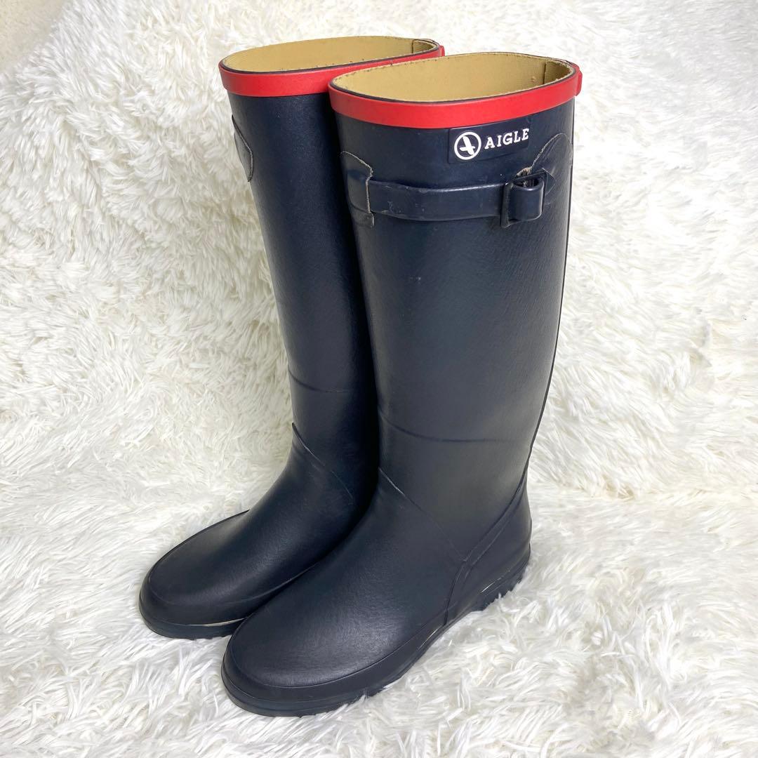 即日発送 エーグル レインブーツ シャンタベル 22.5cm 紺×赤 フランス