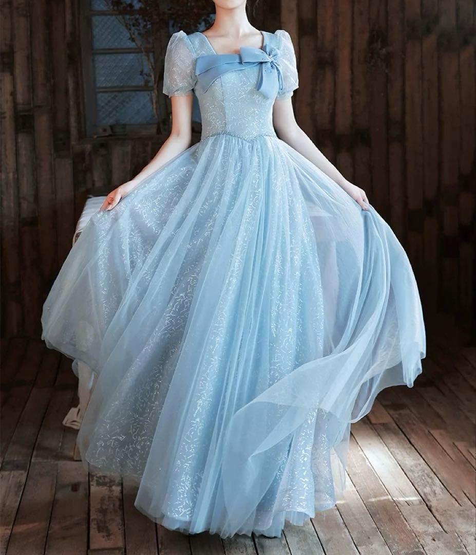 カラードレス、パーティードレス、リボン、シースルーの半袖