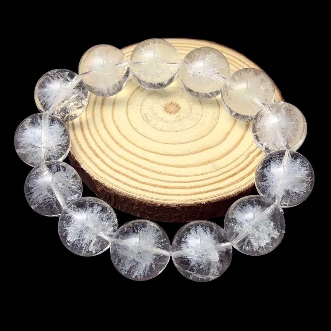 大玉 スノーガーデンクォーツ ブレスレット 18mm 雪結晶 天然石 水晶 スノーガーデン ホワイトガーデンクォーツ 雪景色庭園水晶