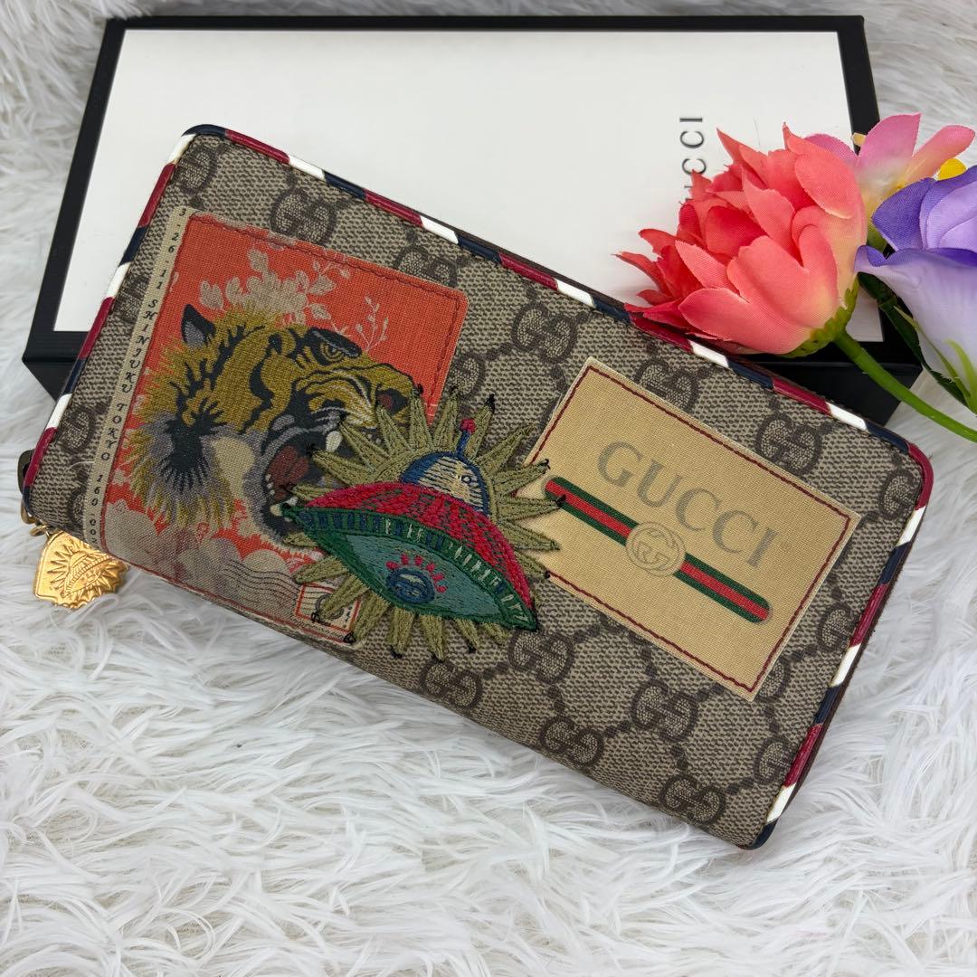 極美品✨グッチ 長財布 ラウンドファスナー ナイト クーリエ レザー 茶
