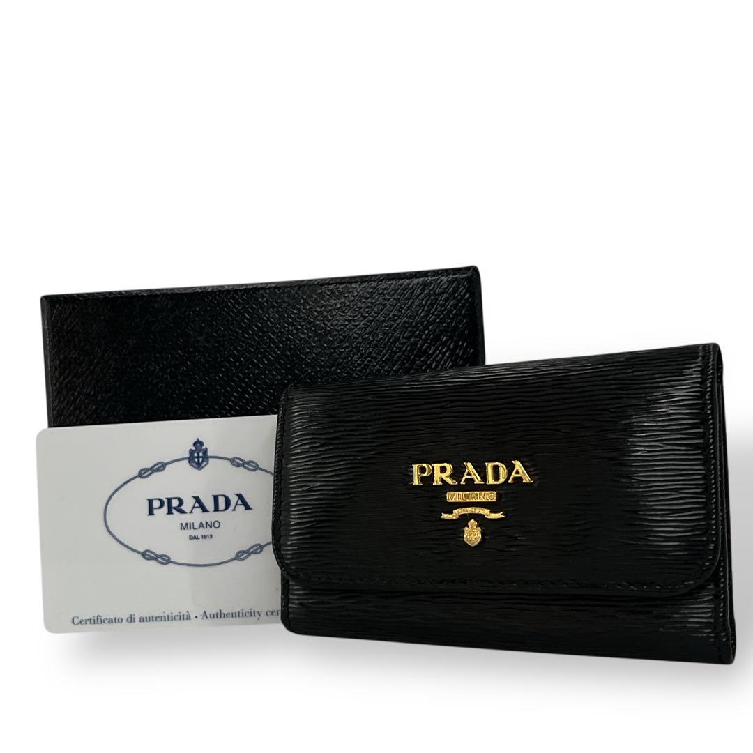 証明書付　良品　プラダ　6連キーケース　ゴールドロゴ　ブラック　レザー　男女兼用 楽天市場】PRADA プラダ 6連キーケース三角ロゴプレート シルバー