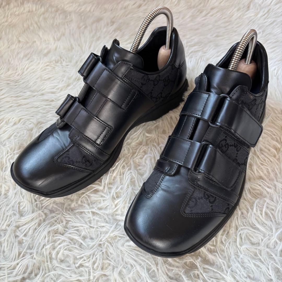 ✨グッチ GG柄 キャンバス×レザー ブラック ベルクロ スニーカー