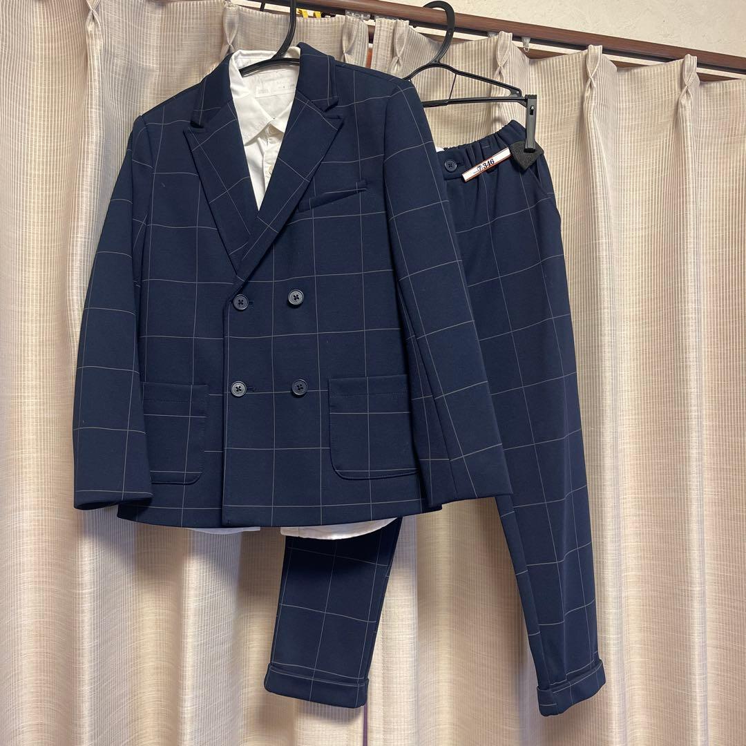 入学式、卒園式ZARAネイビー チェック柄 フォーマルスーツ 3点セット