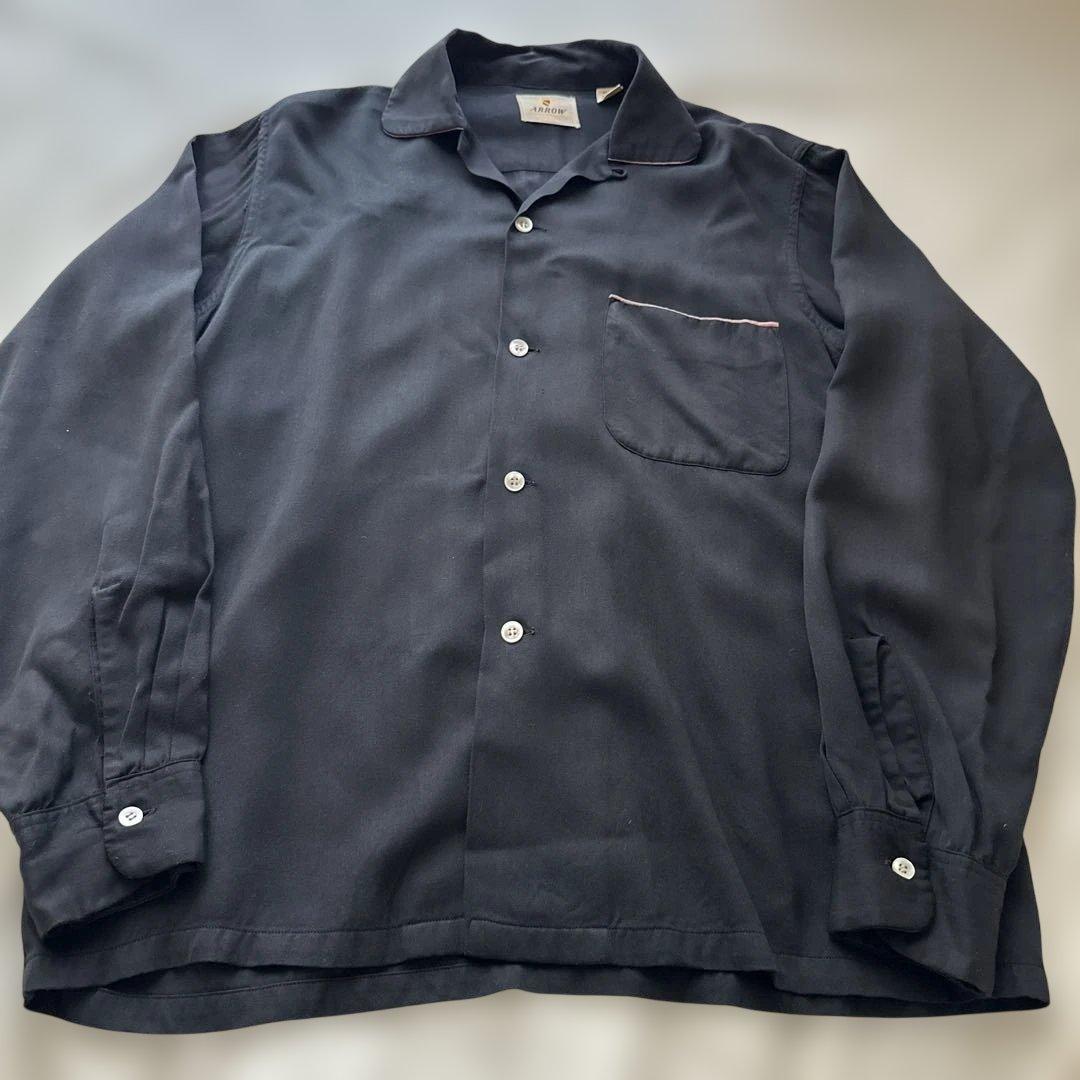 50s ARROW ヴィンテージ レーヨン キャバジン シャツ 黒ピン - メルカリ