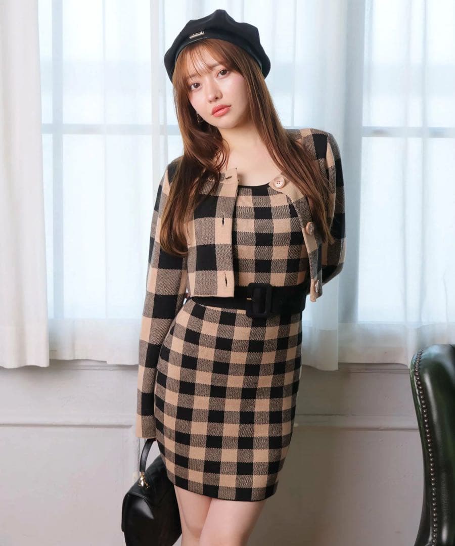 LIP SERVICE￤レトロチェックアンサンブルニットワンピース LIP SERVICE（リップサービス）｜ レトロチェックアンサンブルニット