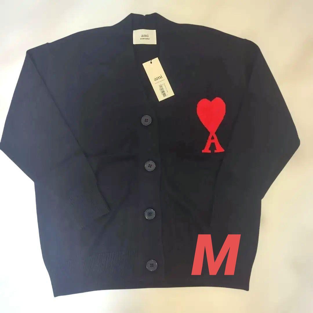 Ami Paris アミパリス ハートロゴ カーディガン ネイビー M