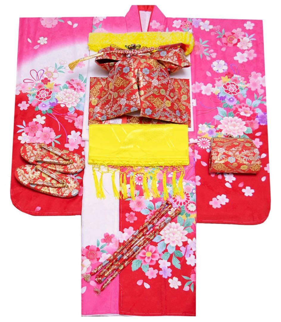 1点限り若干訳あり　七五三 着物 7歳 女の子 着物フルセット ボカシ染め分け 七五三 7歳 着物 フルセット 女の子 7才 四つ身 薄紫 椿に梅