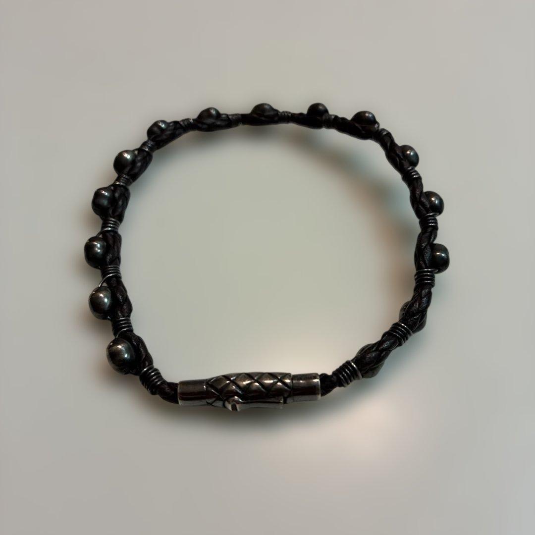 ボッテガヴェネタ シルバー925（Ag925） レザー編み込みブレスレット