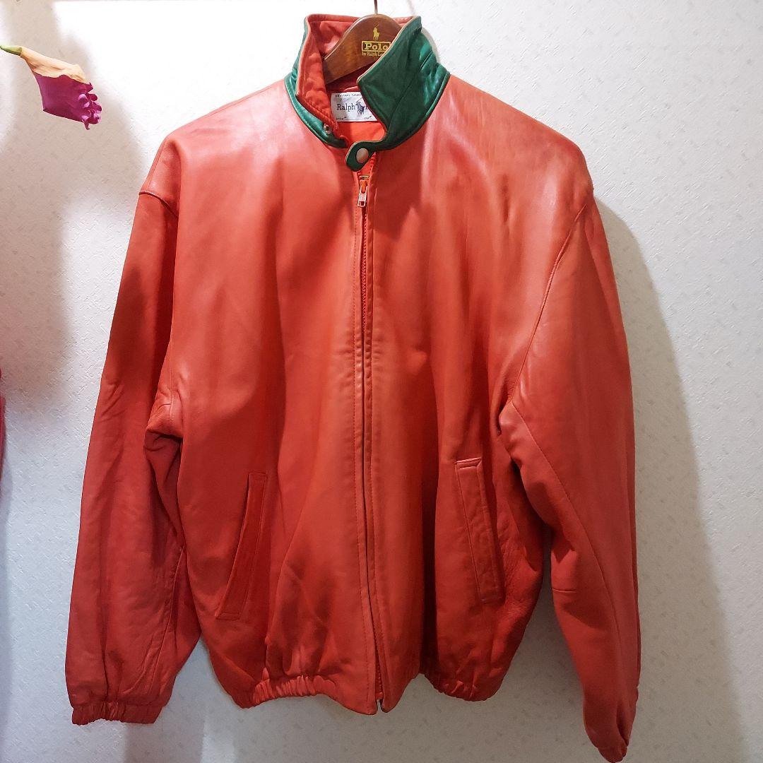 ♥️Ralph Lauren オレンジ レザージャケット ポロラルフローレン イタリア製 レザースイングトップ 茶色 ブラウン