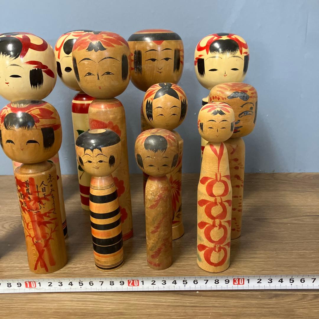 D-2 昭和レトロ 伝統工芸品 伝統こけし 13体まとめ売り 銘入り 作家物