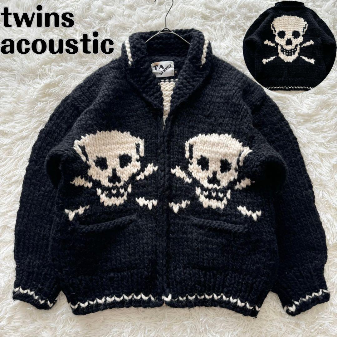 twins acoustic】カーディガン 厚手 ニット スカル XL 黒 白 - メルカリ
