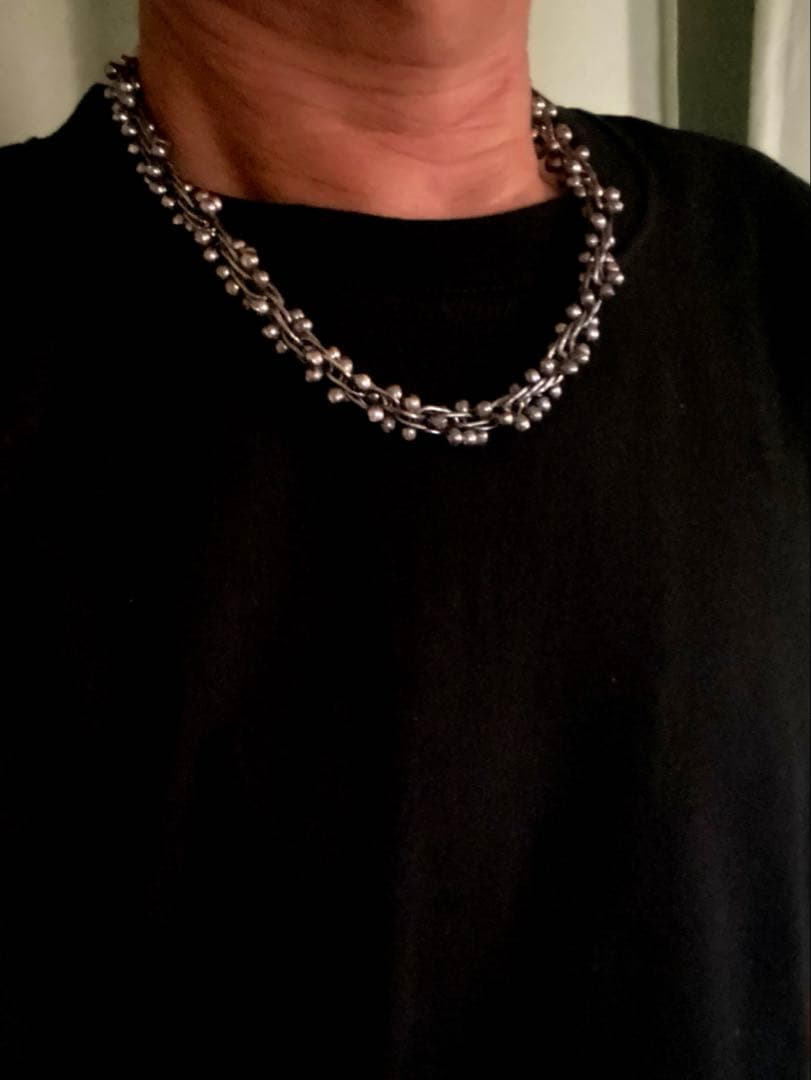 ヴィンテージ チェーンリンク DNA シルバー パール ネックレス 50cm