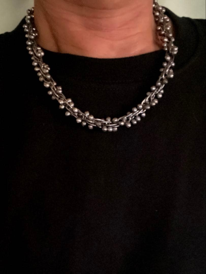 ヴィンテージ チェーンリンク DNA シルバー パール ネックレス 50cm