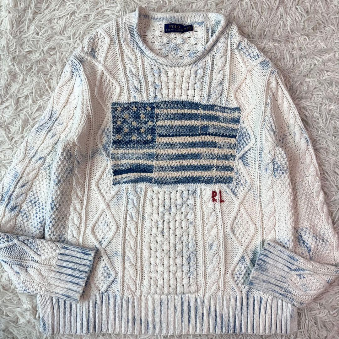 レア/極美品/L相当✨ポロラルフローレン ケーブルニット 星条旗