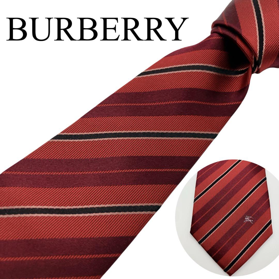 未使用級】BURBERRY バーバリー ネクタイ ストライプ レッド - メルカリ